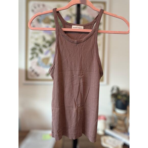 Denim Forum The Jane Ribbed Racerback Cotton Tank Top Brown Womens Size Small - Picture 1 of 8